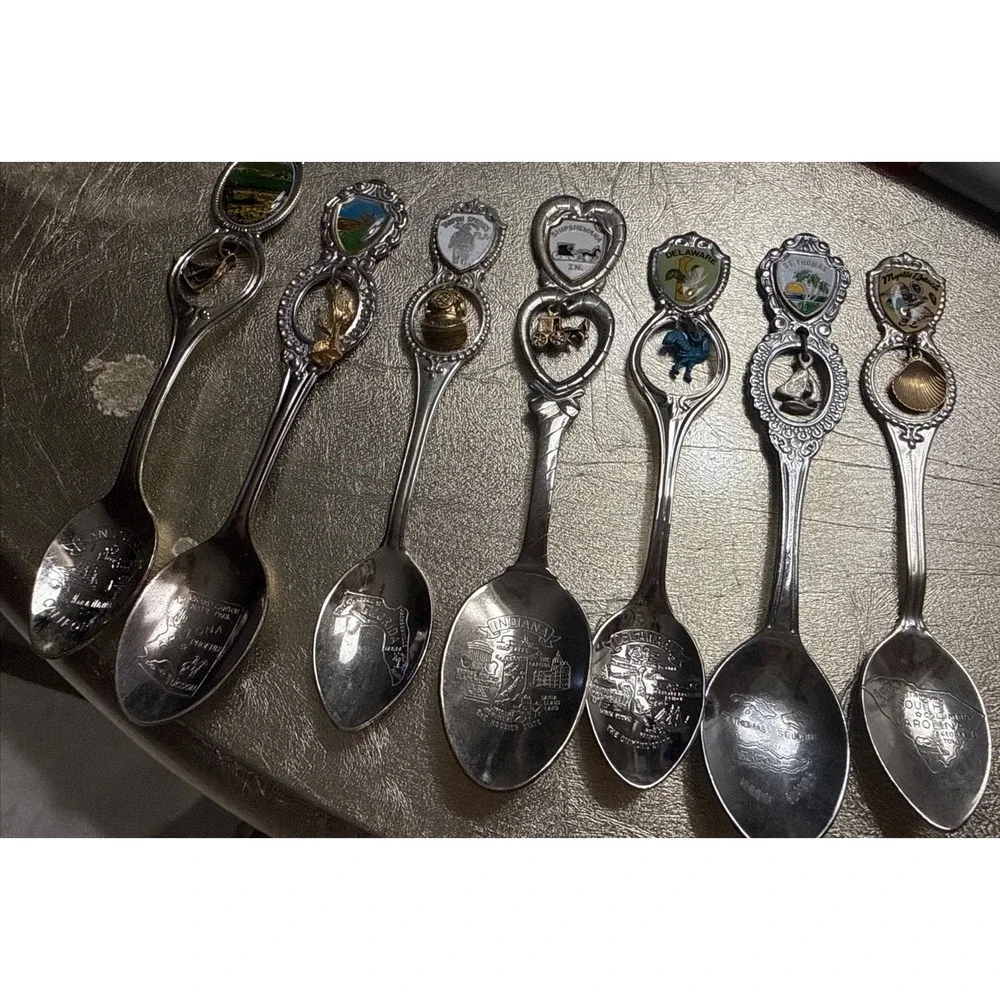 Lot 7 Vintage Souvenir Spoon South Carolina Indiana Florida Arizona USA